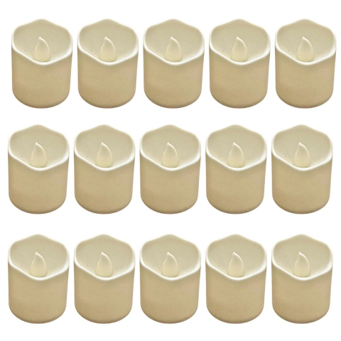 Becuri Led - Set 15 lumanari decorative LED ivoire 3.9 x 3.6 cm, lumina galbena efect flacara, 30 baterii LR1130 AG10 incluse, decor ambiental pentru casa, sarbatori si evenimente