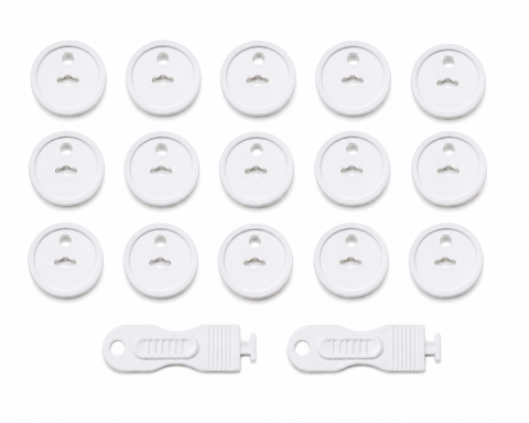 Diverse copii - Set 15 Protectii pentru Prize cu 2 Chei de Deblocare, Sistem Siguranta Copii, Capace Protectie ABS, Alb, 3.7 x 2.3 cm