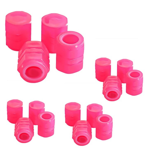 Iluminat biciclete - Set 16 capace pentru supapa cauciucuri, fosforescente, universale, ABS, roz