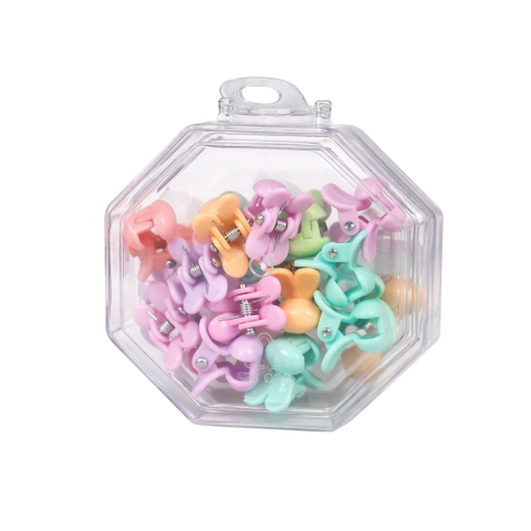 CASA & GRADINA - Set 16 cleme par mini model iepuras, culori pastel, cutie transparenta depozitare, sistem arc metalic