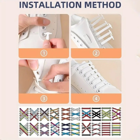 Set 16 sireturi elastice universale pentru incaltaminte din silicon - Alb [5]