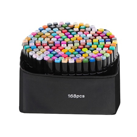 Set pictură și desen - Set de 168 markere colorate,1 varf rotund subtire,1 varf inclinat gros,geanta depozitare inclusa