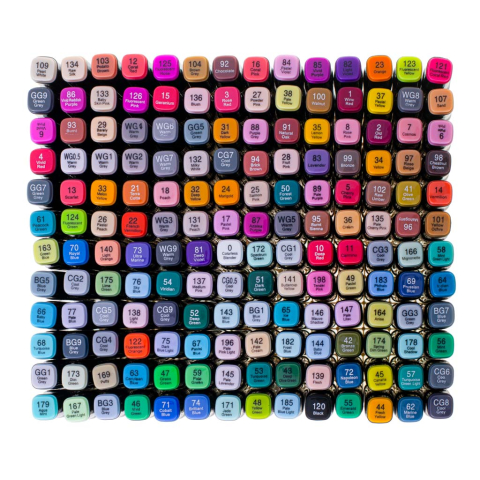 Set 168 markere multicolore cu doua capete, varf fin si lat, suport organizator, geanta de transport [3]
