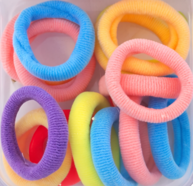 Set 18 elastice par 1.5 cm si 5 cleme 3 cm model iepuras, cutie organizator transparenta, multicolor [11]