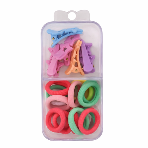 Set 18 elastice par 1.5 cm si 5 cleme mini model steluta, cutie organizator transparenta, multicolor [1]