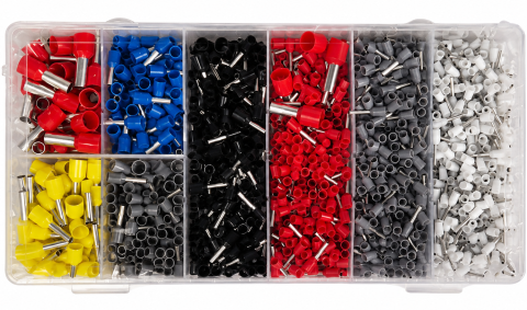 Set 1800 pini terminali electrici izolati, 0.5-10 mm², 8 dimensiuni, ferule sertizare cabluri, multicolor, cutie organizatoare [2]