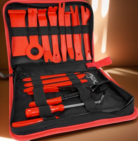 Set 19 unelte pentru demontare tapiterie auto, extractoare clipsuri si conectori, din nylon si metal, cu husa pentru depozitare [7]
