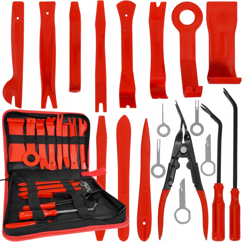 ARTICOLE AUTO - Set 19 unelte pentru demontare tapiterie auto, extractoare clipsuri si conectori, din nylon si metal, cu husa pentru depozitare
