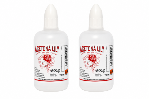 COSMETICE - Set 2 Acetone Lily cu picurator pentru indepartarea ojei si curatarea unghiilor, flacon plastic, 50 ml fiecare