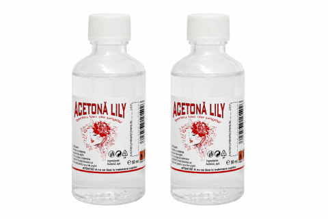 COSMETICE - Set 2 Acetone Lily pentru indepartarea ojei, recipiente din sticla, 50 ml fiecare