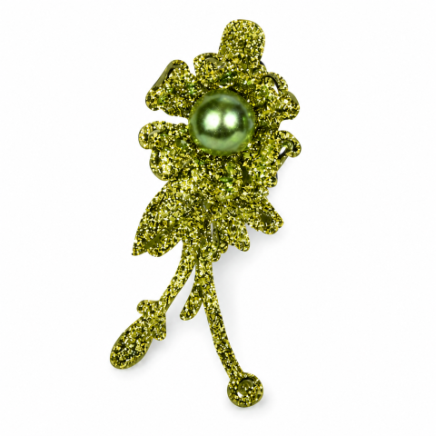 Set 2 agrafe de par aurie si verde 5 x 2 cm, model floral metalizat, accesorii elegante pentru coafuri, prindere rezistenta [1]