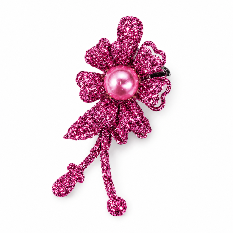 Set 2 agrafe de par mov si roz 5 x 2 cm, model floral metalizat, accesorii decorative pentru orice coafura [2]
