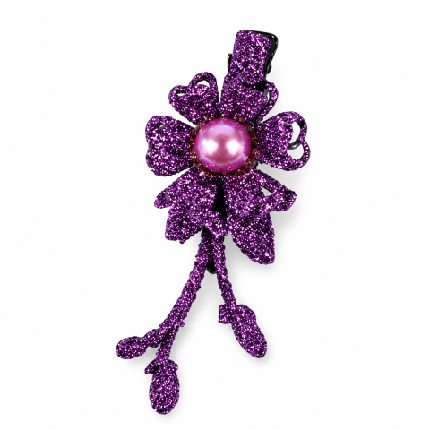 Set 2 agrafe de par verde si mov 5 x 2 cm, model floral metalizat, accesorii elegante cu design floral [2]