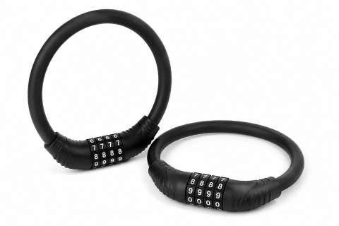 SPORT ȘI ACTIVITĂȚI - Set 2 antifurturi pentru bicicleta cu cifru 4 cifre, cablu flexibil din otel, combinatie resetabila, protectie PVC, pentru bicicleta, trotineta si motocicleta, negru