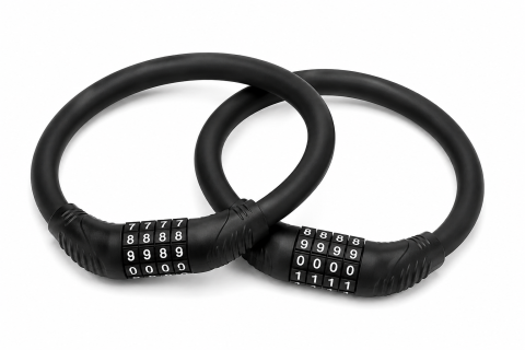 Set 2 antifurturi pentru bicicleta cu cifru 4 cifre, cablu flexibil din otel, combinatie resetabila, protectie PVC, pentru bicicleta, trotineta si motocicleta, negru [1]