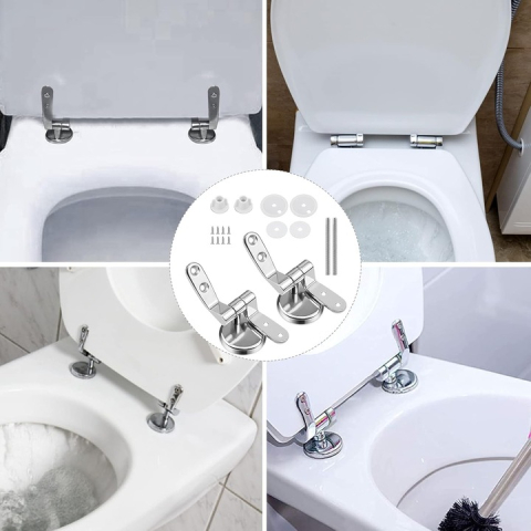 Set 2 balamale pentru capac de toaleta din otel inoxidabil, tip U, argintiu, 45/50 mm, set complet cu suruburi si accesorii de montaj [4]