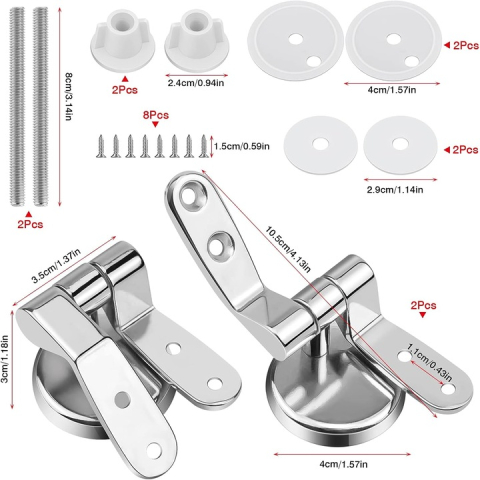 Set 2 balamale pentru capac de toaleta din otel inoxidabil, tip U, argintiu, 45/50 mm, set complet cu suruburi si accesorii de montaj [3]