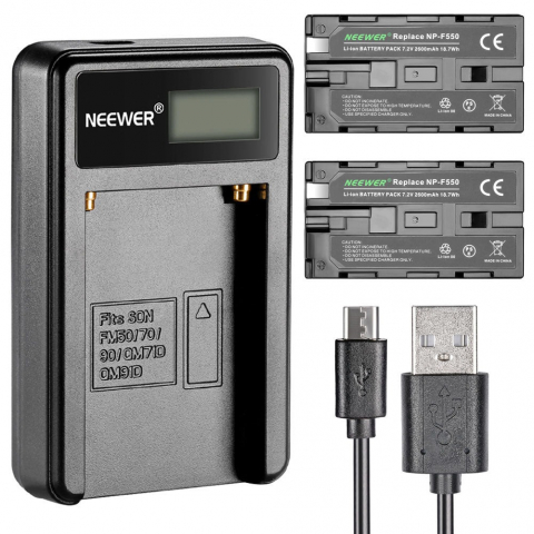 Becuri & Accesorii - Set 2 Baterii Neewer 2600mAh pentru baterie Li-ion Sony NP-F550 + 1 incarcator Neewer cu afisaj digital