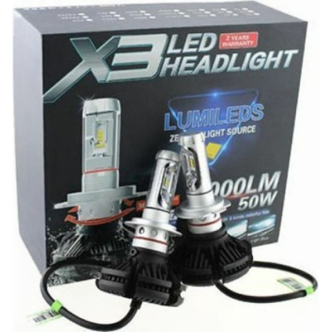 Lumini auto - Set 2 becuri auto LED, model X3, soclu H11, putere 50W - Negru