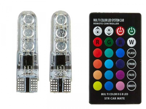 Set 2 becuri auto, LED, T10, RGB, 12V [5]