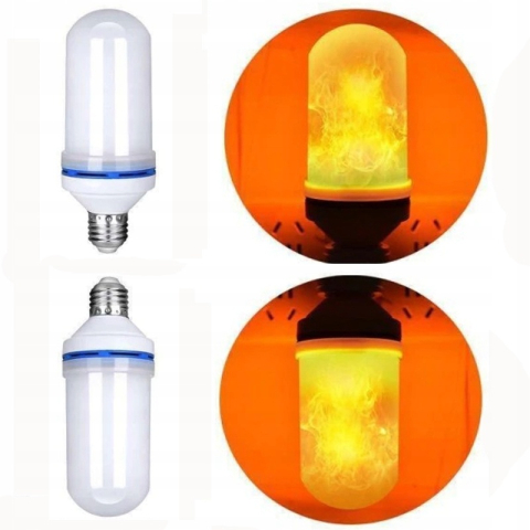 Set 2 becuri LED alb cald 15 x 6 cm, E27, 9W, efect flacara vie, 3 moduri iluminare, 1300-1800K, IP44, iluminat decorativ ambiental [2]