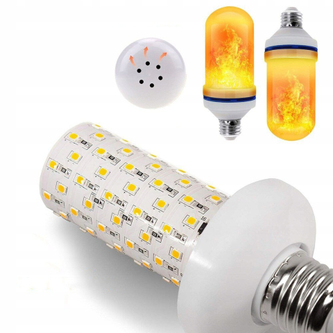 Set 2 becuri LED alb cald 15 x 6 cm, E27, 9W, efect flacara vie, 3 moduri iluminare, 1300-1800K, IP44, iluminat decorativ ambiental [13]