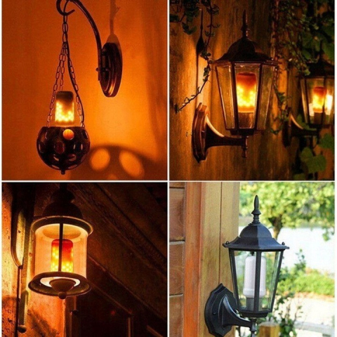 Set 2 becuri LED alb cald 15 x 6 cm, E27, 9W, efect flacara vie, 3 moduri iluminare, 1300-1800K, IP44, iluminat decorativ ambiental [8]