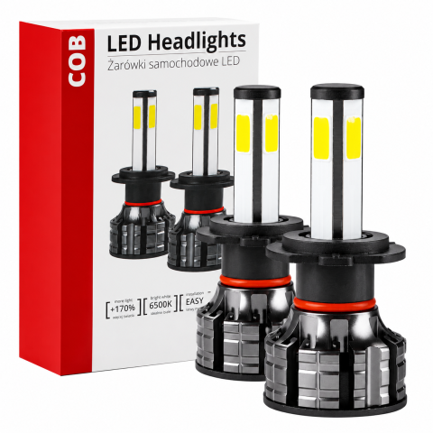 ARTICOLE AUTO - Set 2 becuri LED auto H7 COB 4Side, 6500K, 3800 lm, 38W, 12/24V, 4 fete luminoase