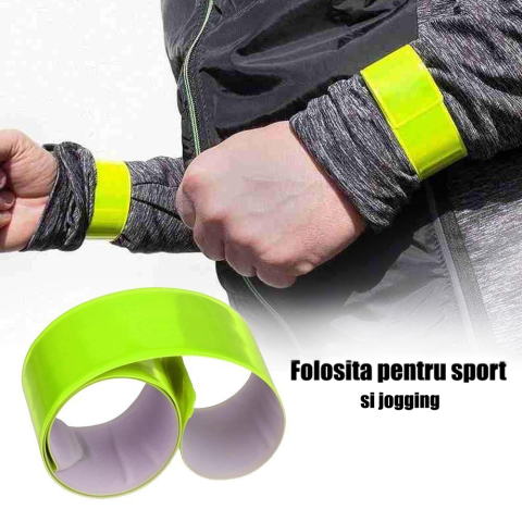 Set 2 benzi reflectorizante verzi reutilizabile pentru brat si echipamente, auto-fixare rapida, 40x3 cm, rezistente la ploaie [5]