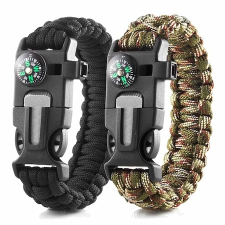 Pescuit - Set 2 bratari Survival 5in1, kit de supravietuire,camping,expeditii - Multicolor,Negru