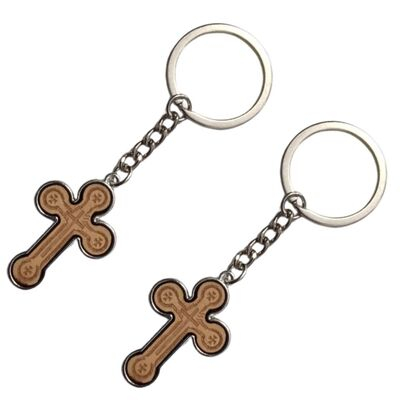 CASA & GRADINA - Set 2 brelocuri crestine bej-argintiu 9,3 cm, cruce 3,5 x 2,6 cm, grosime 4 mm, inel 3,4 cm, accesorii pentru chei barbati si femei sau marturii botez