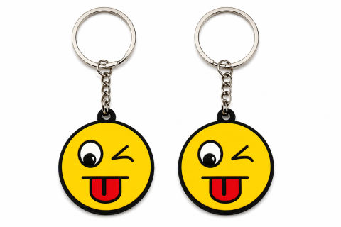 Breloc - Set 2 brelocuri cu emoticon haios, model Smiley cu limba scoasa, galben
