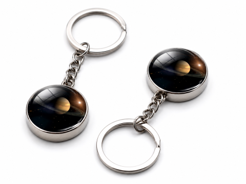 Set 2 brelocuri fosforescente cu planeta Saturn, pandantiv rotund din metal si sticla, efect luminos in intuneric, pentru chei, geanta si rucsac, argintiu [2]
