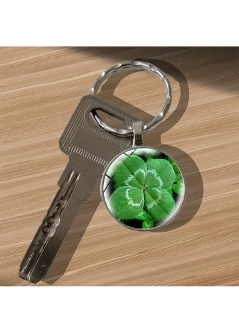 Set 2 brelocuri metalice cu trifoi cu 4 foi, pandantiv rotund cu efect sticla, simbol al norocului, pentru chei, geanta sau rucsac, argintiu [2]