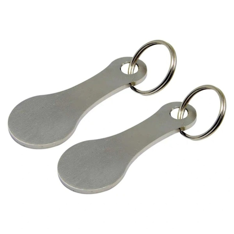 CASA & GRADINA - Set 2 brelocuri pentru deblocare carucior cumparaturi, supermarket, inox, reutilizabile, compacte, 5.5 x 2.2 cm, argintiu
