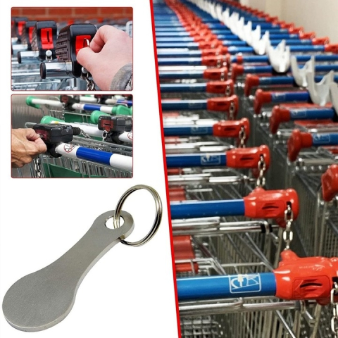 Set 2 brelocuri pentru deblocare carucior cumparaturi, supermarket, inox, reutilizabile, compacte, 5.5 x 2.2 cm, argintiu [15]