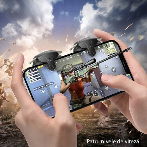 Set 2 butoane gaming tip trigger, model GM6, pentru telefon, 4 nivele de viteza, compatibilitate Android si iOS, negru [1]