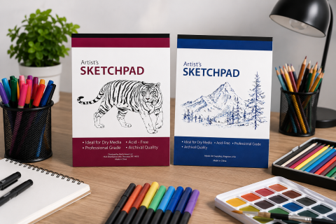 Set 2 caiete pentru schite A3+, 50 file fiecare, hartie 80 g/mp, 28 x 35,5 cm, coperti carton albastra si visinie, Perfect Bound, pentru desen, schitare si ilustratii [2]