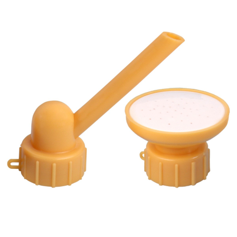 Sere si solarii - Set 2 capace de sticla pentru irigat florile , stropitoare si teava, portabil, reutilizabil, 8 x 7.5 cm, galben
