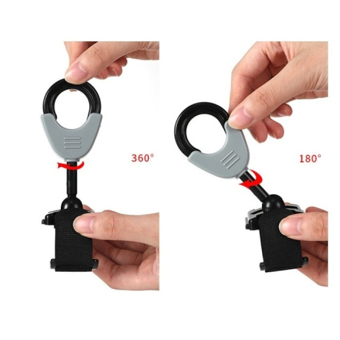 Set 2 carlige carucior din plastic cu velcro, rotative 360°, suport genti si sacose, sarcina maxima 2 kg, gri-negru [5]