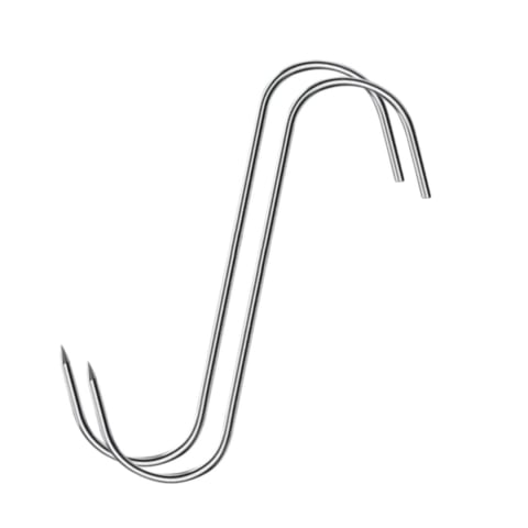 Diverse bucatarie - Set 2 carlige de agatare, argintii 13.5 cm, grosime 3 mm, inox curbat forma S cu varf pentru perforare, pentru carne, preparate afumate si procesare