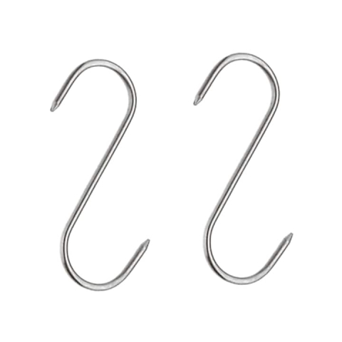 CASA & GRADINA - Set 2 carlige inox forma S pentru afumare carne, macelarie, rezistente, sustinere grea, 16 cm, argintiu