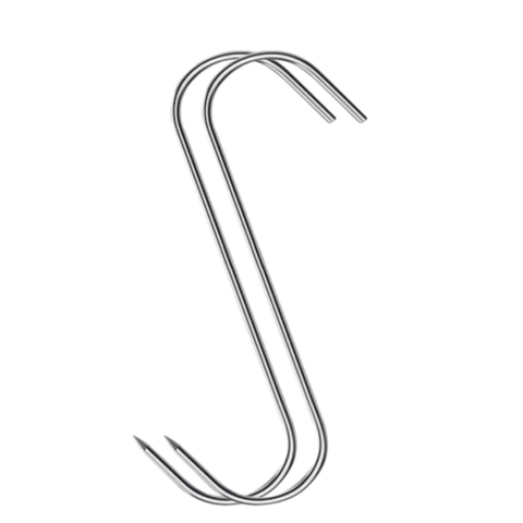 CASA & GRADINA - Set 2 carlige inox pentru carne, argintii 14 cm, grosime 2.8 mm, forma S reutilizabila cu capat ascutit, pentru afumare, macelarie, uscare si suspendare