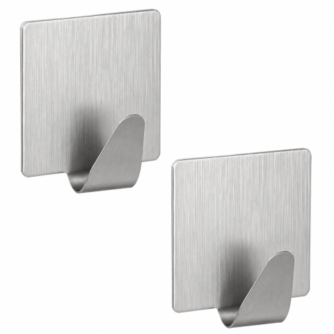 CASA & GRADINA - Set 2 carlige metalice argintii 4,8 x 4,8 x 2,5 cm autoadezive, suporturi de perete fara gaurire