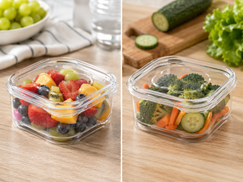 Set 2 caserole alimentare etanse 350 ml, recipiente reutilizabile pentru pastrarea alimentelor, cutii din plastic transparent pentru frigider, 12 x 12 x 4.5 cm [3]