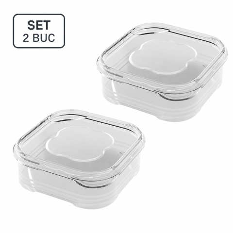 CASA & GRADINA - Set 2 caserole alimentare etanse 350 ml, recipiente reutilizabile pentru pastrarea alimentelor, cutii din plastic transparent pentru frigider, 12 x 12 x 4.5 cm