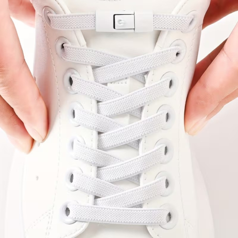 Set 2 catarame pentru legarea sireturilor, cu buton, plastic, universale, alb [5]