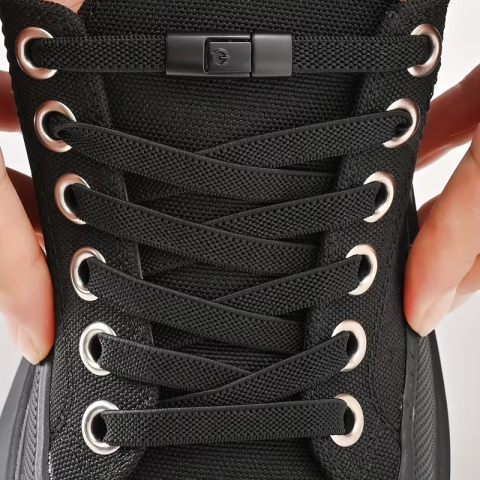 Set 2 catarame pentru legarea sireturilor, cu buton, plastic, universale, negru [7]