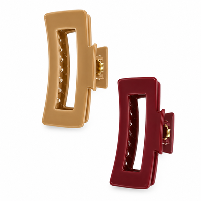 Set 2 clame par, culori variate 10.3 x 5 cm, selectate aleatoriu, clesti lati din plastic rigid cu dinti curbati si arc metalic, pentru par lung, gros si voluminos [16]