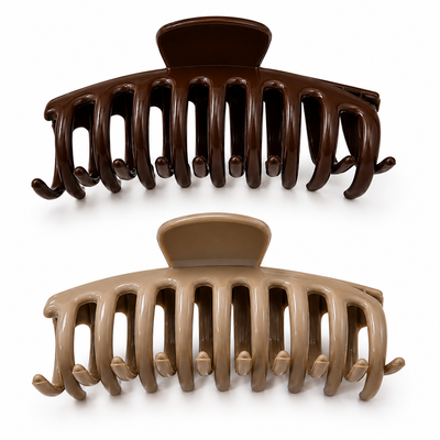 CASA & GRADINA - Set 2 clame pentru par 10.9 x 4.5 cm, culori diferite selectate aleatoriu, cleste din plastic rigid cu dinti curbati, pentru par lung si des